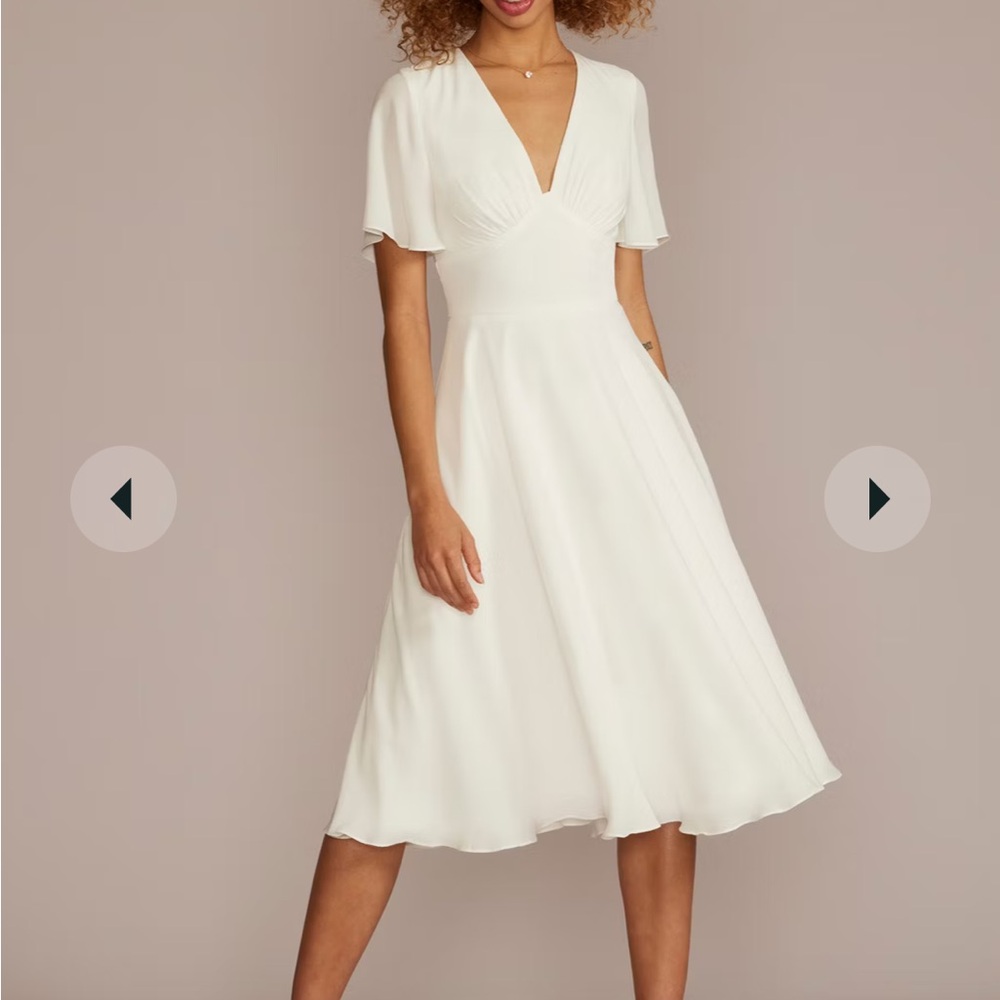 David’s bridal chiffon flutter sleeve midi-length dress
